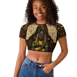 Anubis Egypt Raglan Cropped T shirt Ancient Hieroglyph Pharaoh Spirit - African Pride