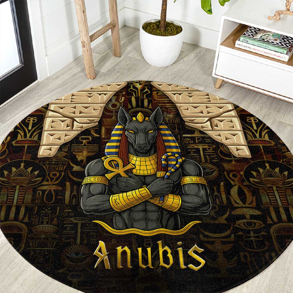 Anubis Egypt Round Carpet Ancient Hieroglyph Pharaoh Spirit - African Pride