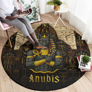 Anubis Egypt Round Carpet Ancient Hieroglyph Pharaoh Spirit - African Pride