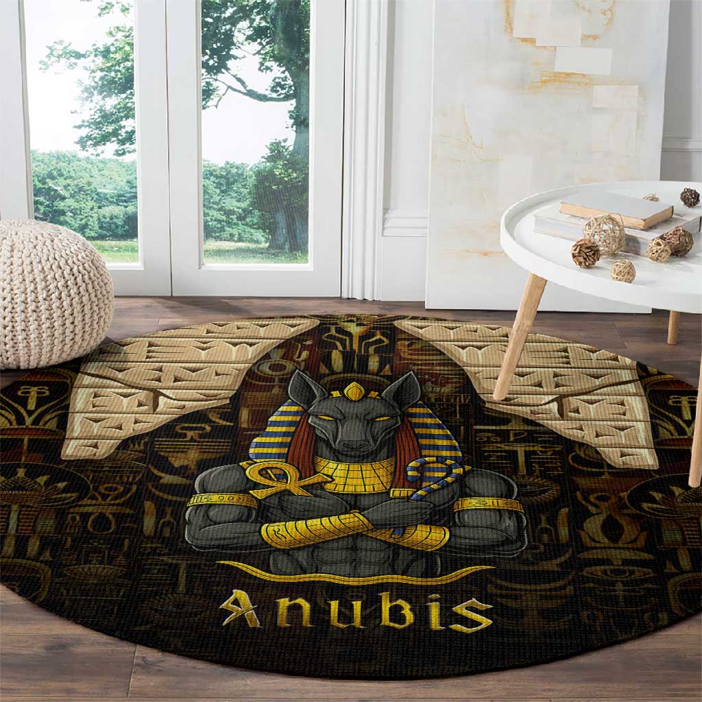 Anubis Egypt Round Carpet Ancient Hieroglyph Pharaoh Spirit - African Pride