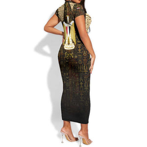 Anubis Egypt Short Sleeve Bodycon Dress Ancient Hieroglyph Pharaoh Spirit - African Pride