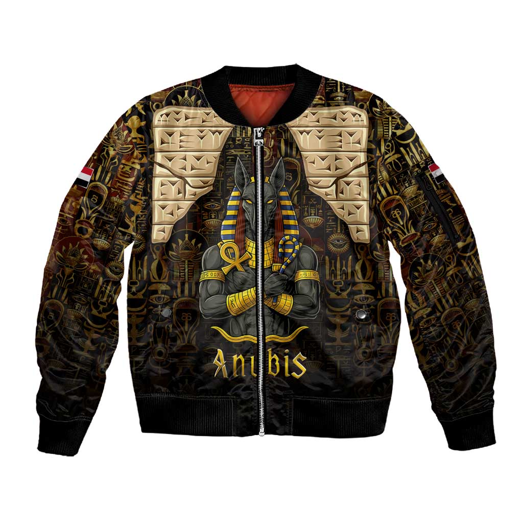 Anubis Egypt Sleeve Zip Bomber Jacket Ancient Hieroglyph Pharaoh Spirit - African Pride