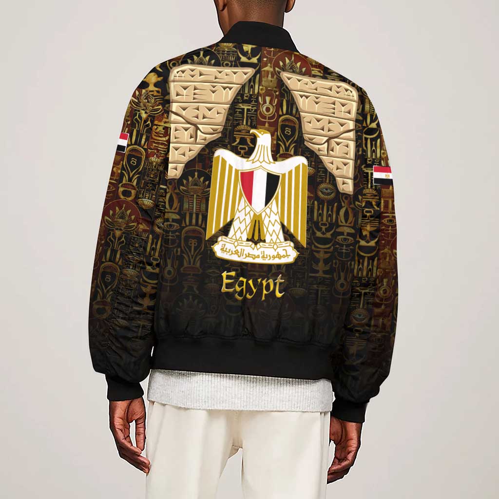Anubis Egypt Sleeve Zip Bomber Jacket Ancient Hieroglyph Pharaoh Spirit - African Pride