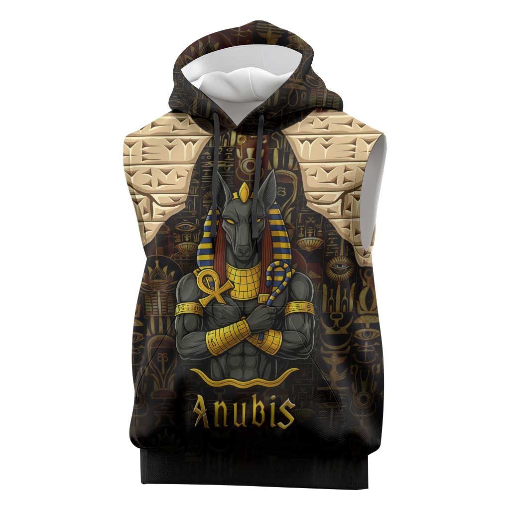 Anubis Egypt Sleeveless Hoodie Ancient Hieroglyph Pharaoh Spirit - African Pride