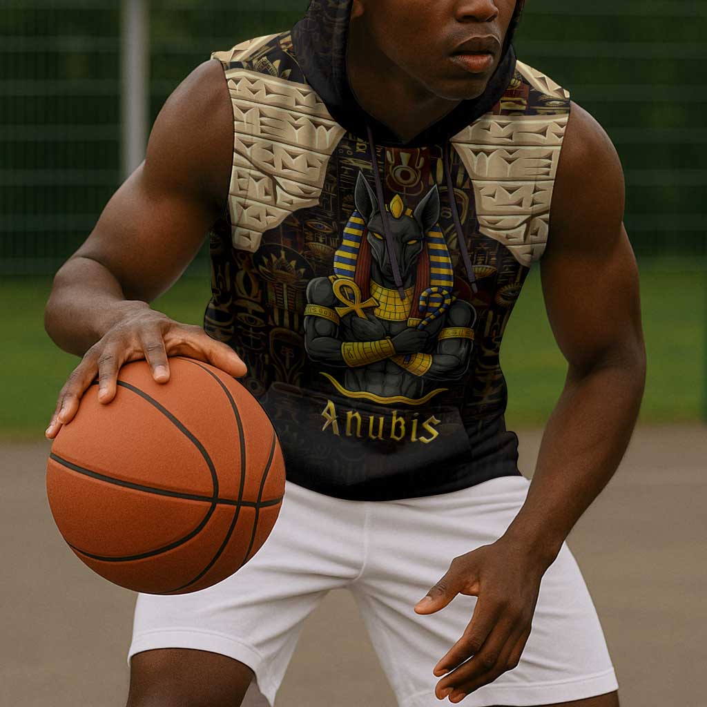 Anubis Egypt Sleeveless Hoodie Ancient Hieroglyph Pharaoh Spirit - African Pride
