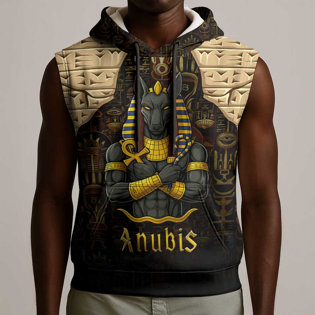Anubis Egypt Sleeveless Hoodie Ancient Hieroglyph Pharaoh Spirit - African Pride