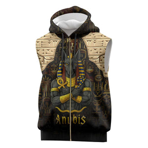 Anubis Egypt Sleeveless Zip Hoodie Ancient Hieroglyph Pharaoh Spirit - African Pride
