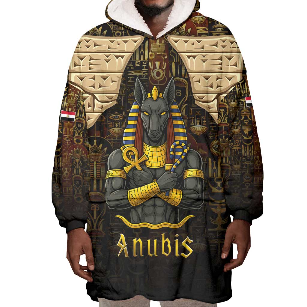 Anubis Egypt Wearable Blanket Hoodie Ancient Hieroglyph Pharaoh Spirit - African Pride