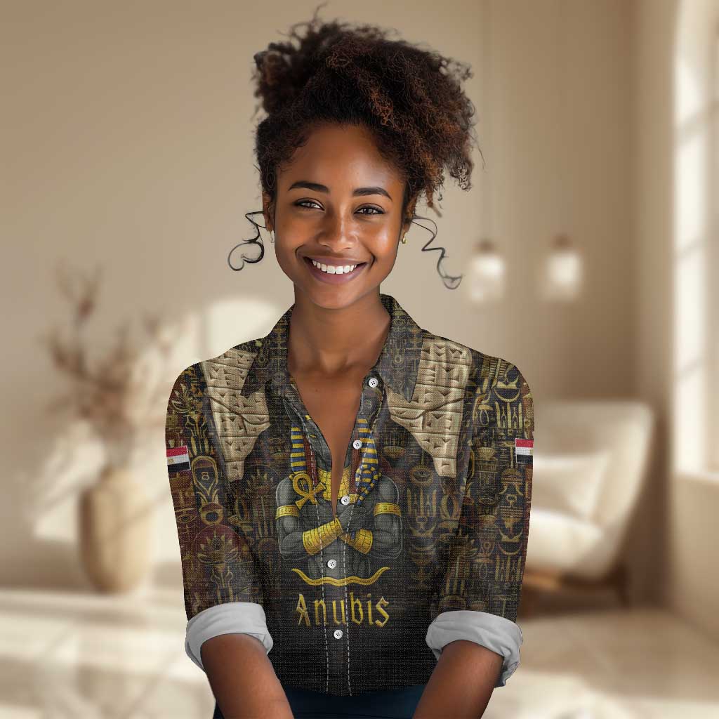 Anubis Egypt Women Casual Shirt Ancient Hieroglyph Pharaoh Spirit - African Pride