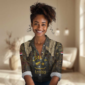 Anubis Egypt Women Casual Shirt Ancient Hieroglyph Pharaoh Spirit - African Pride
