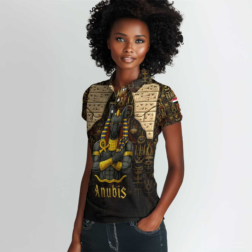 Anubis Egypt Women Polo Shirt Ancient Hieroglyph Pharaoh Spirit - African Pride
