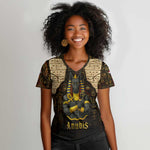 Anubis Egypt Women V-Neck T-Shirt Ancient Hieroglyph Pharaoh Spirit - African Pride