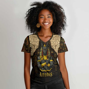 Anubis Egypt Women V-Neck T-Shirt Ancient Hieroglyph Pharaoh Spirit - African Pride