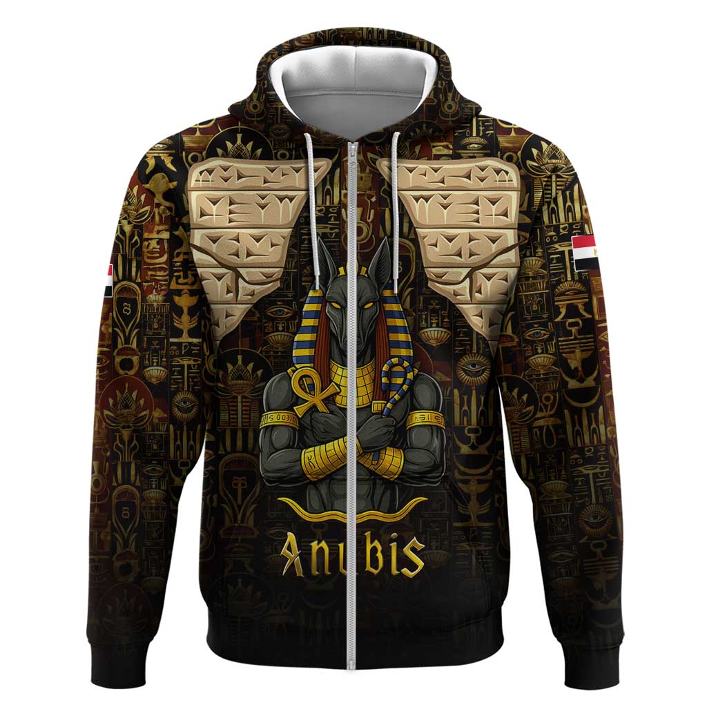 Anubis Egypt Zip Hoodie Ancient Hieroglyph Pharaoh Spirit - African Pride