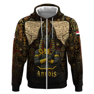Anubis Egypt Zip Hoodie Ancient Hieroglyph Pharaoh Spirit - African Pride