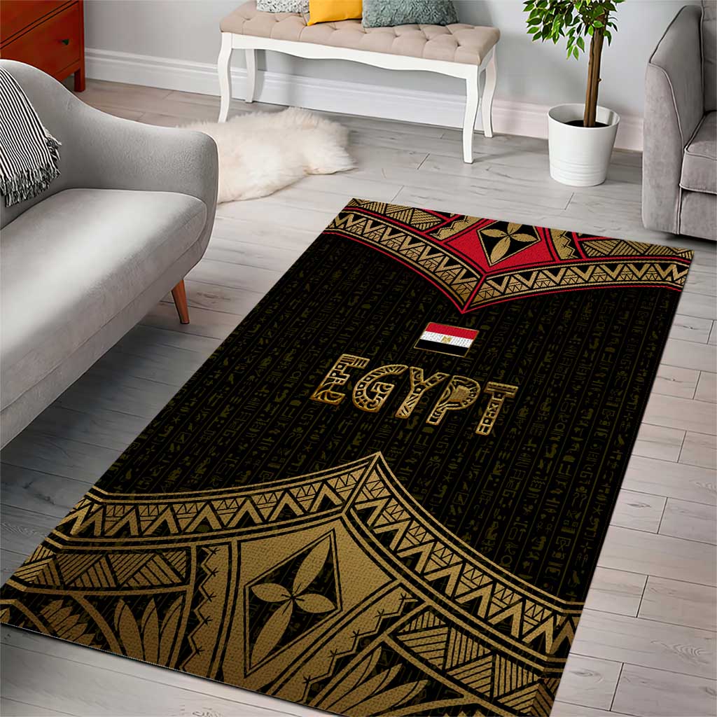 Ankh Eye of Horus Egypt Area Rug Ancient Black Gold Hieroglyph Spirit - African Pride