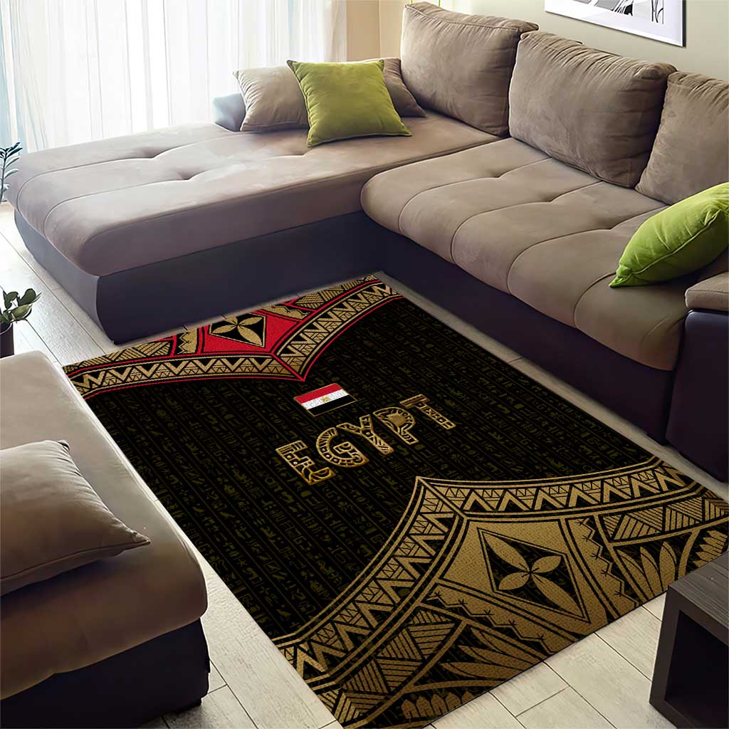 Ankh Eye of Horus Egypt Area Rug Ancient Black Gold Hieroglyph Spirit - African Pride