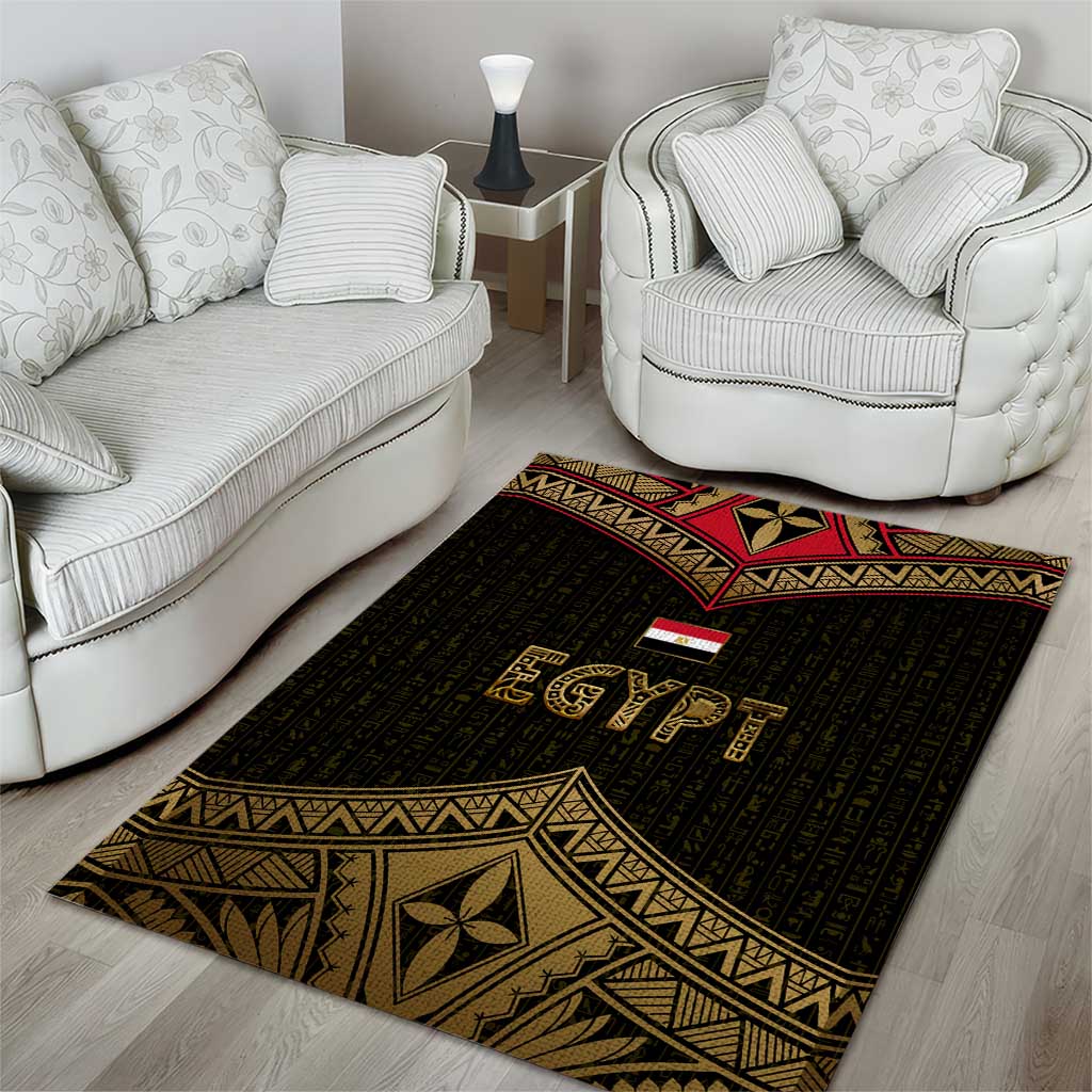 Ankh Eye of Horus Egypt Area Rug Ancient Black Gold Hieroglyph Spirit - African Pride