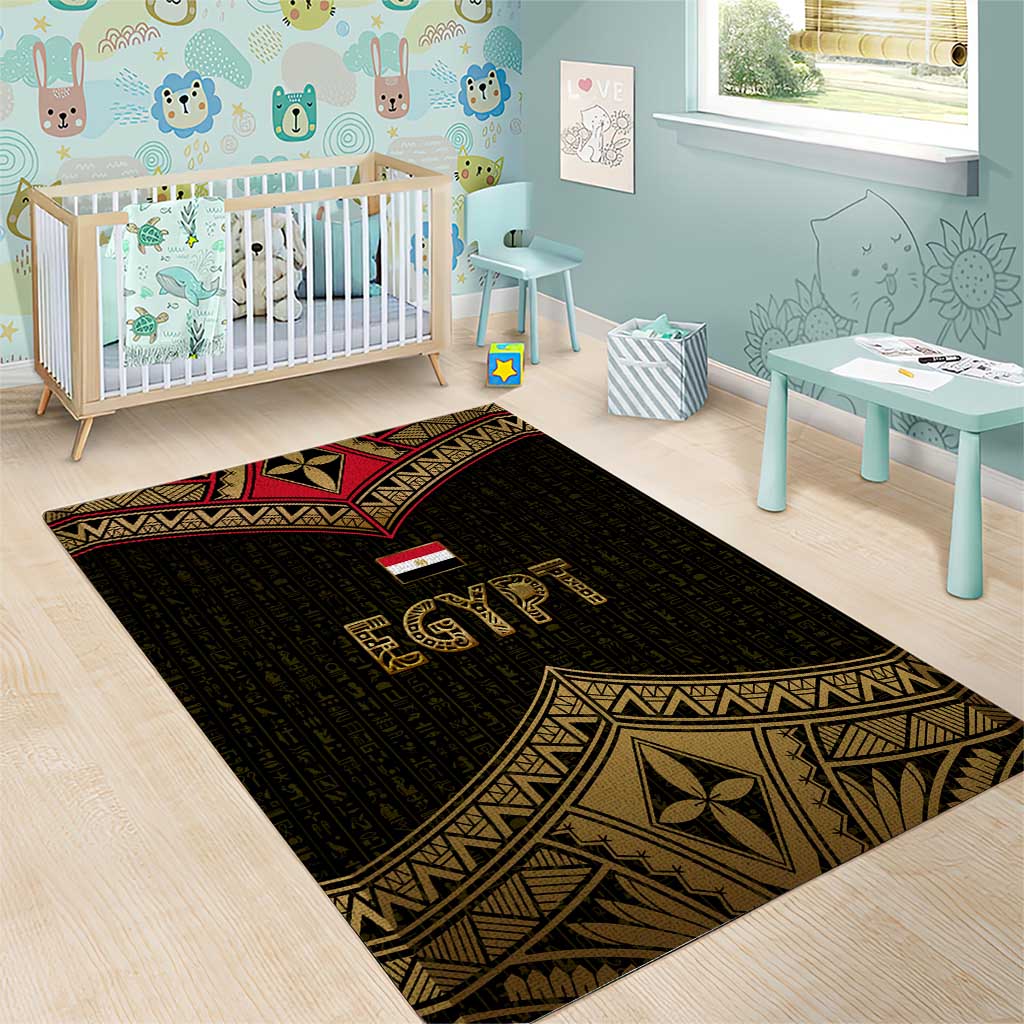 Ankh Eye of Horus Egypt Area Rug Ancient Black Gold Hieroglyph Spirit - African Pride