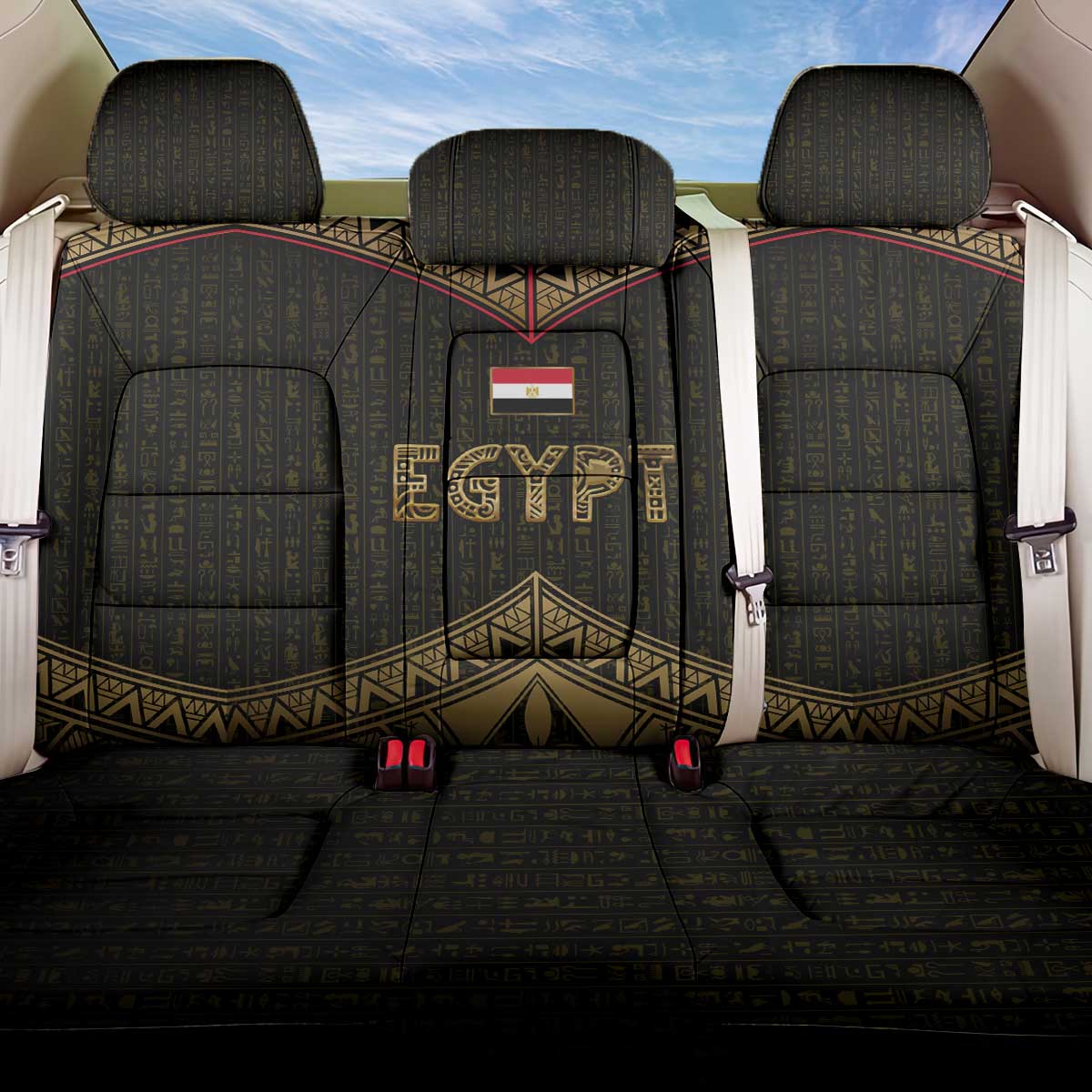 Ankh Eye of Horus Egypt Back Car Seat Cover Ancient Black Gold Hieroglyph Spirit - African Pride