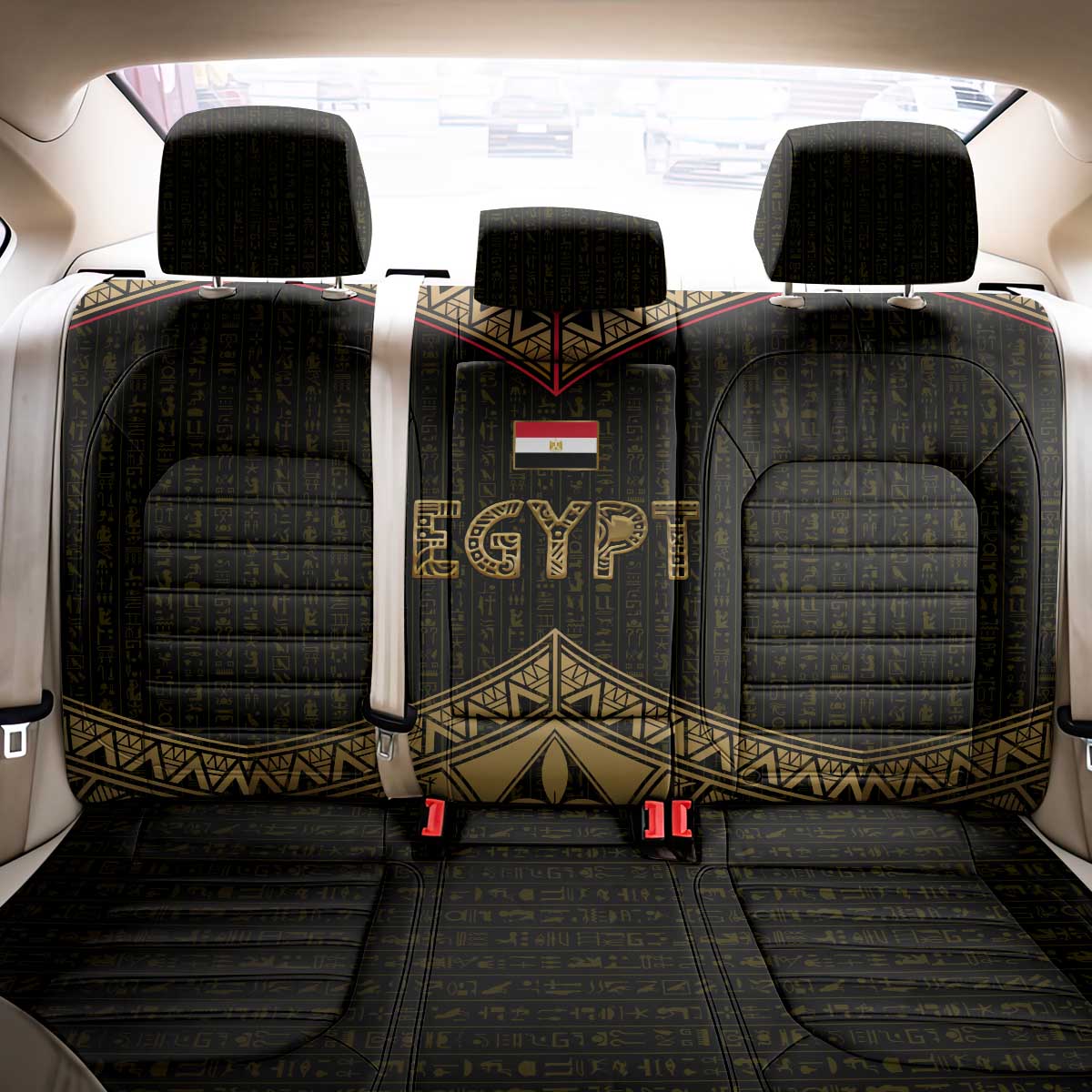 Ankh Eye of Horus Egypt Back Car Seat Cover Ancient Black Gold Hieroglyph Spirit - African Pride