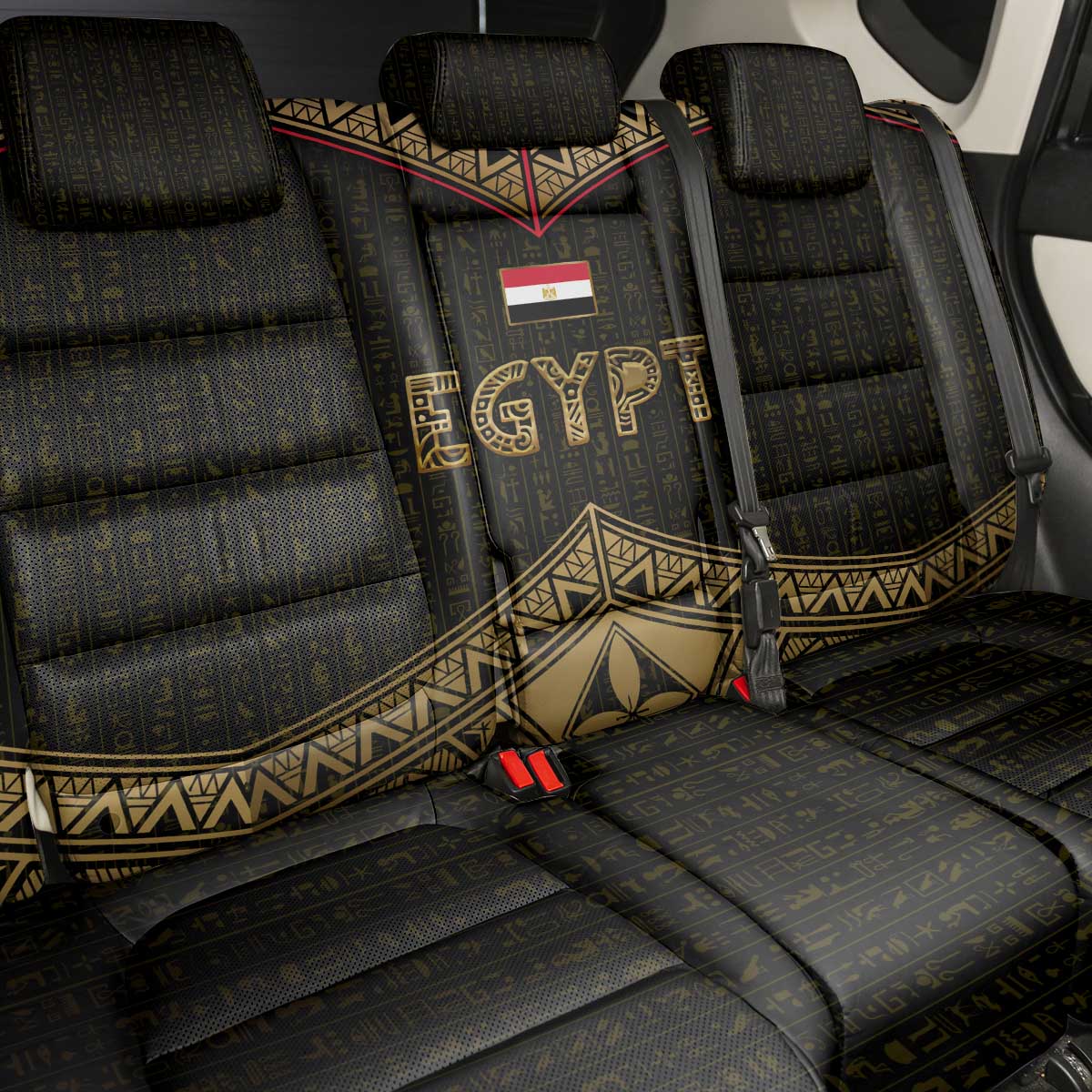Ankh Eye of Horus Egypt Back Car Seat Cover Ancient Black Gold Hieroglyph Spirit - African Pride