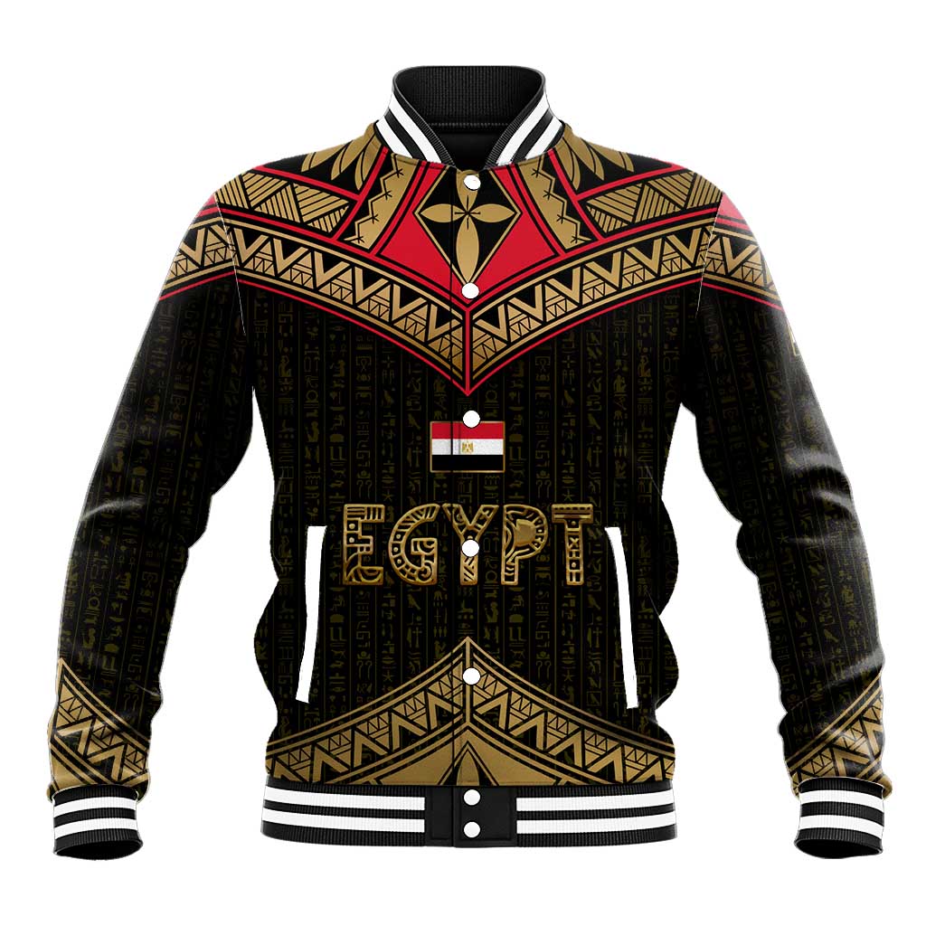 Ankh Eye of Horus Egypt Baseball Jacket Ancient Black Gold Hieroglyph Spirit - African Pride