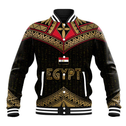 Ankh Eye of Horus Egypt Baseball Jacket Ancient Black Gold Hieroglyph Spirit - African Pride