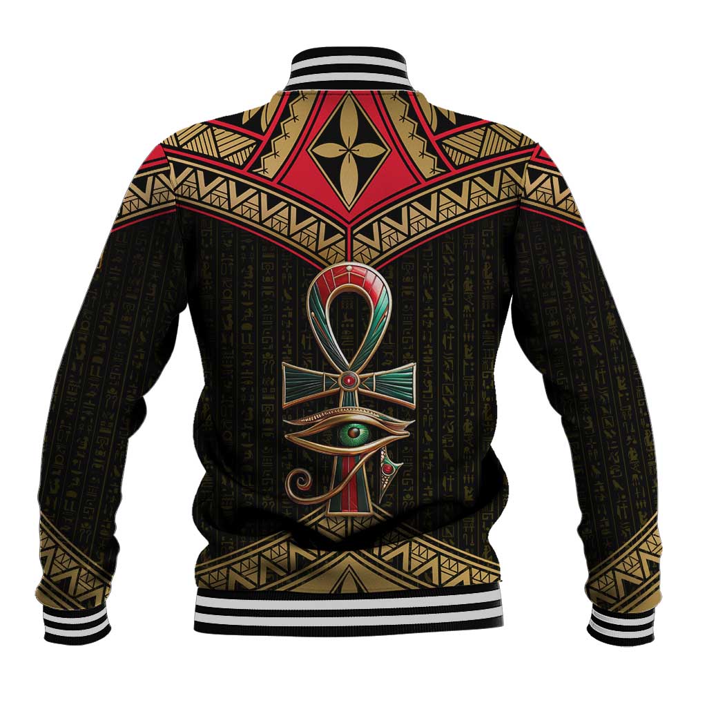 Ankh Eye of Horus Egypt Baseball Jacket Ancient Black Gold Hieroglyph Spirit - African Pride