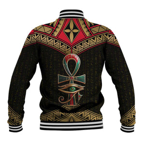 Ankh Eye of Horus Egypt Baseball Jacket Ancient Black Gold Hieroglyph Spirit - African Pride