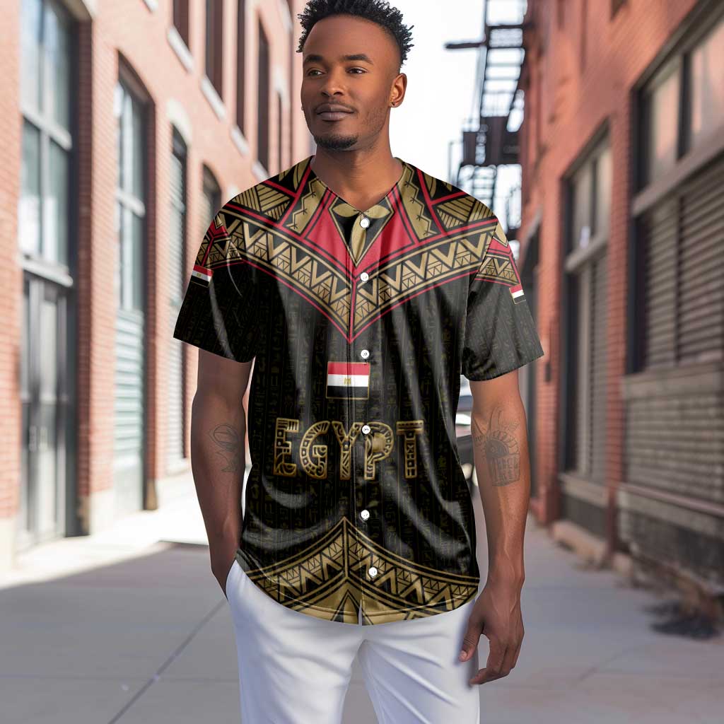 Ankh Eye of Horus Egypt Baseball Jersey Ancient Black Gold Hieroglyph Spirit - African Pride