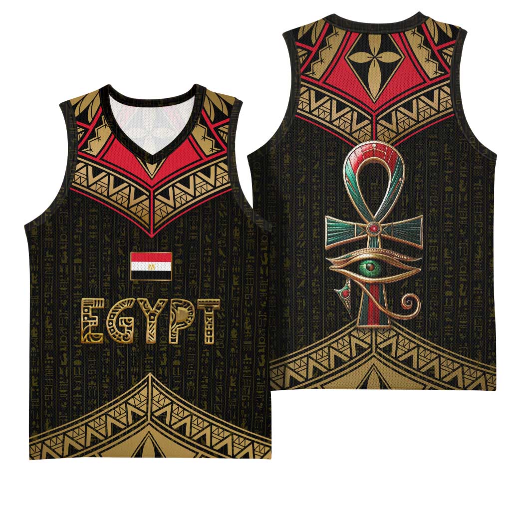 Ankh Eye of Horus Egypt Basketball Jersey Ancient Black Gold Hieroglyph Spirit - African Pride
