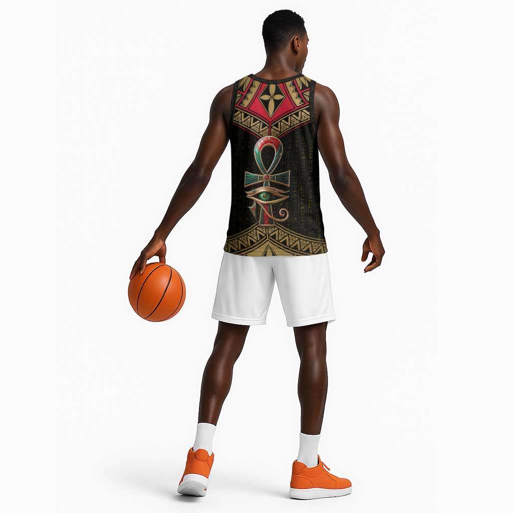 Ankh Eye of Horus Egypt Basketball Jersey Ancient Black Gold Hieroglyph Spirit - African Pride
