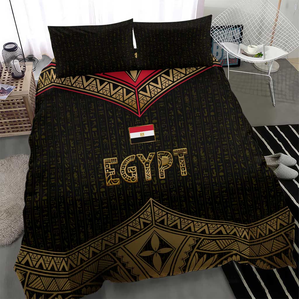 Ankh Eye of Horus Egypt Bedding Set Ancient Black Gold Hieroglyph Spirit - African Pride