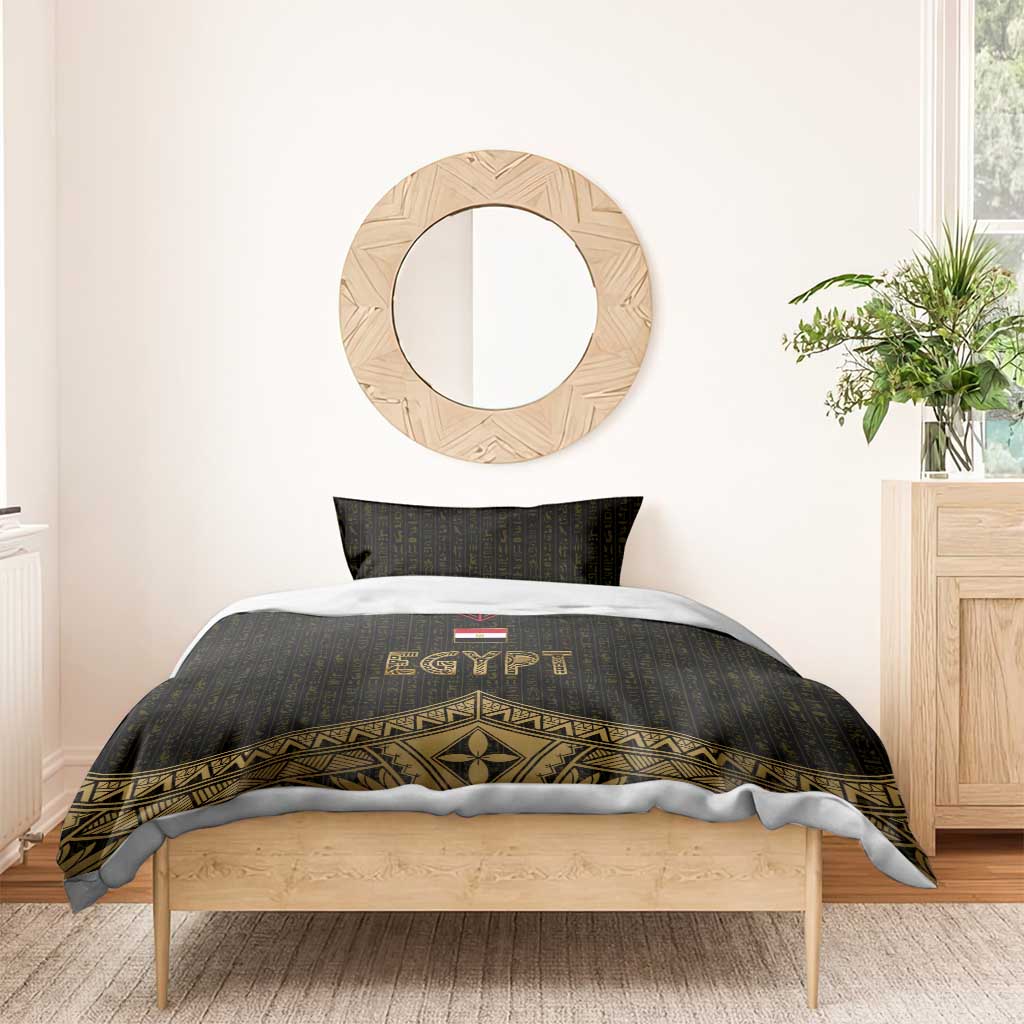 Ankh Eye of Horus Egypt Bedding Set Ancient Black Gold Hieroglyph Spirit - African Pride