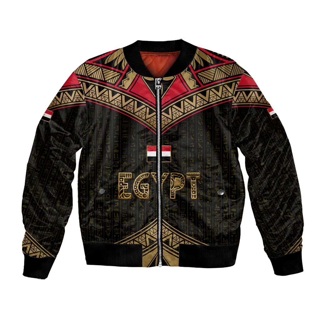 Ankh Eye of Horus Egypt Bomber Jacket Ancient Black Gold Hieroglyph Spirit - African Pride