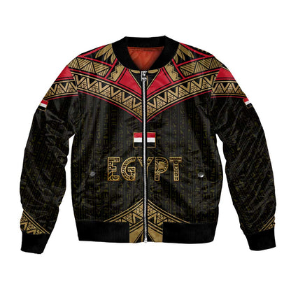 Ankh Eye of Horus Egypt Bomber Jacket Ancient Black Gold Hieroglyph Spirit - African Pride