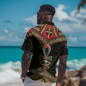 Ankh Eye of Horus Egypt Hawaiian Shirt Ancient Black Gold Hieroglyph Spirit - African Pride