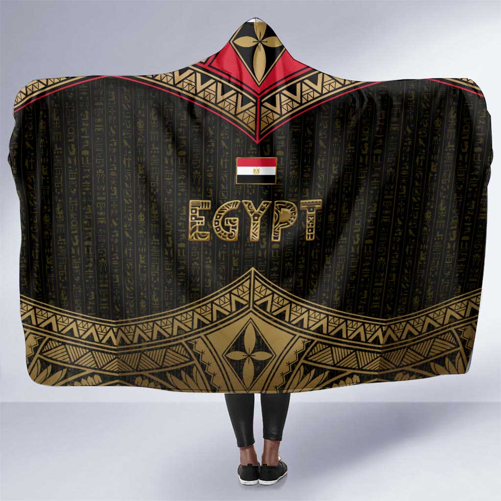 Ankh Eye of Horus Egypt Hooded Blanket Ancient Black Gold Hieroglyph Spirit - African Pride