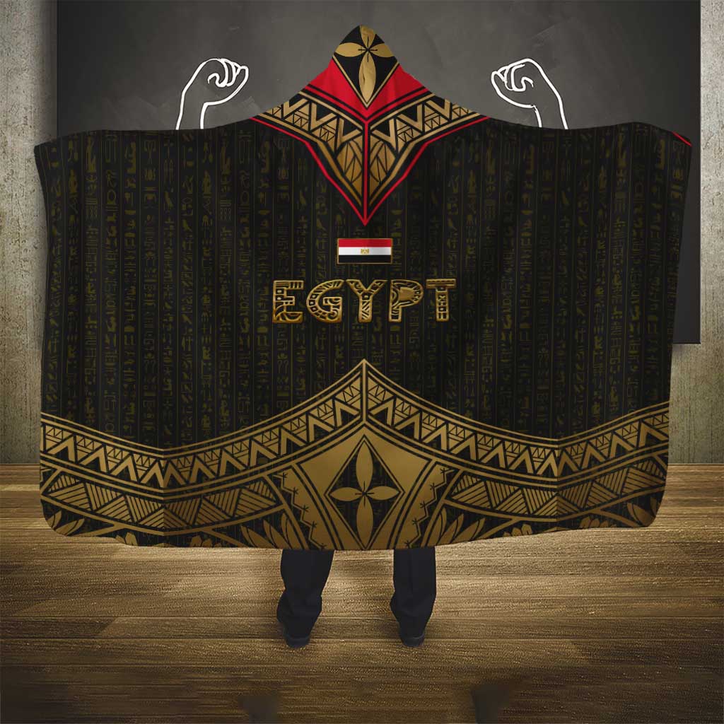 Ankh Eye of Horus Egypt Hooded Blanket Ancient Black Gold Hieroglyph Spirit - African Pride
