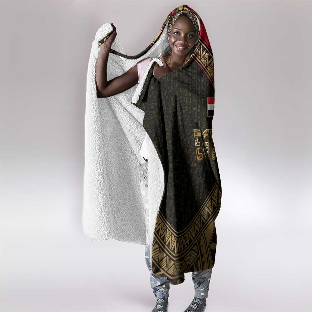 Ankh Eye of Horus Egypt Hooded Blanket Ancient Black Gold Hieroglyph Spirit - African Pride