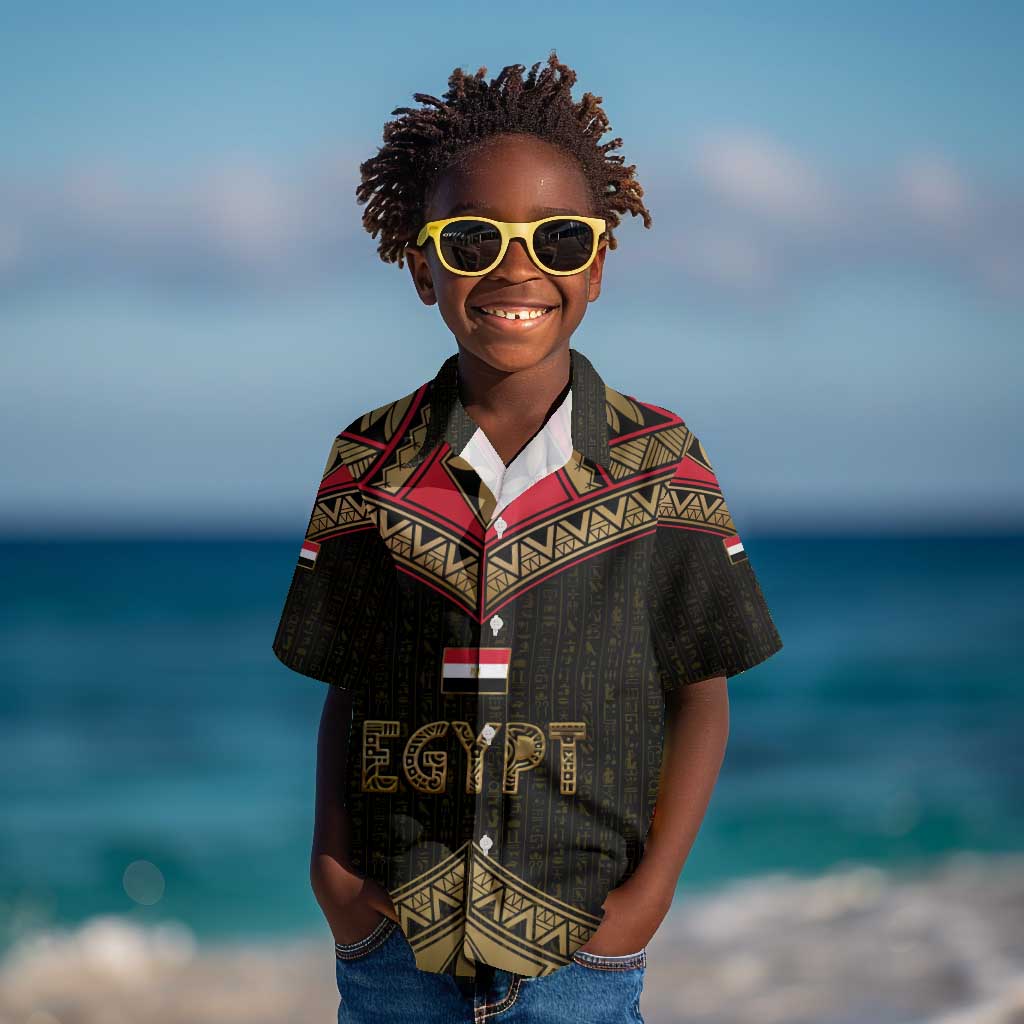 Ankh Eye of Horus Egypt Kid Hawaiian Shirt Ancient Black Gold Hieroglyph Spirit - African Pride
