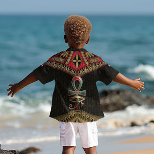 Ankh Eye of Horus Egypt Kid Hawaiian Shirt Ancient Black Gold Hieroglyph Spirit - African Pride
