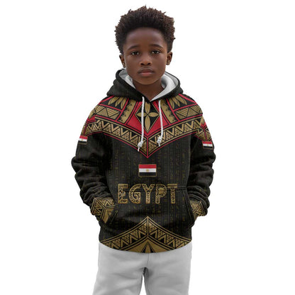 Ankh Eye of Horus Egypt Kid Hoodie Ancient Black Gold Hieroglyph Spirit - African Pride