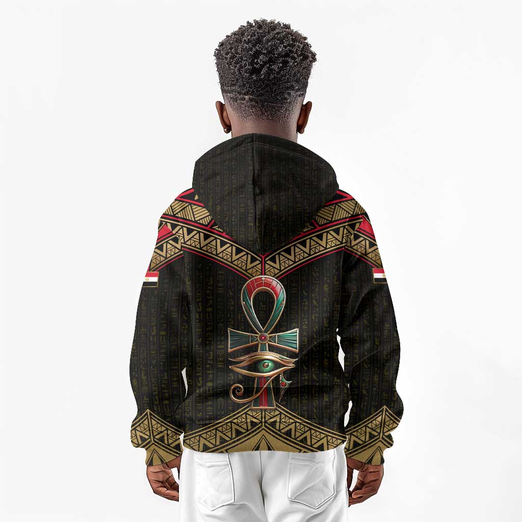 Ankh Eye of Horus Egypt Kid Hoodie Ancient Black Gold Hieroglyph Spirit - African Pride