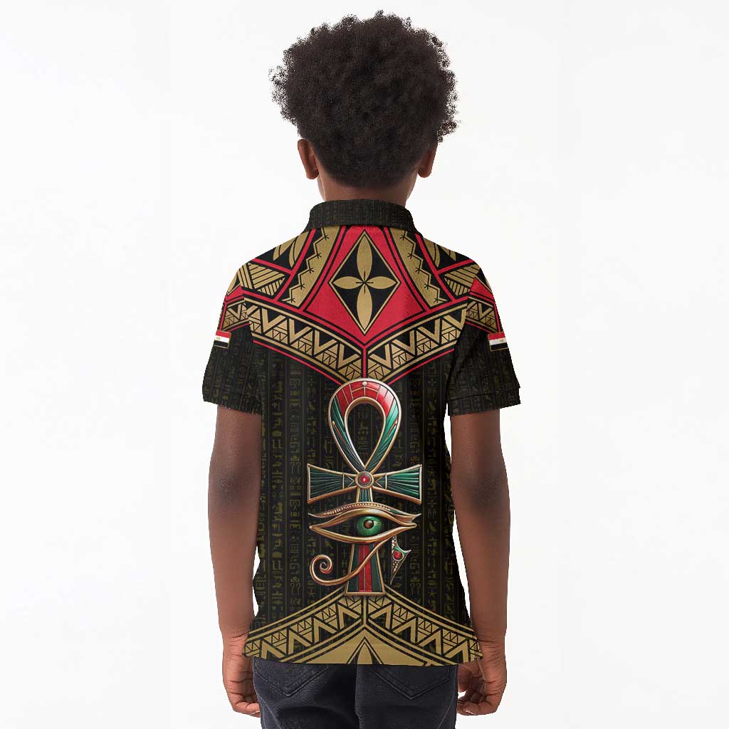 Ankh Eye of Horus Egypt Kid Polo Shirt Ancient Black Gold Hieroglyph Spirit - African Pride