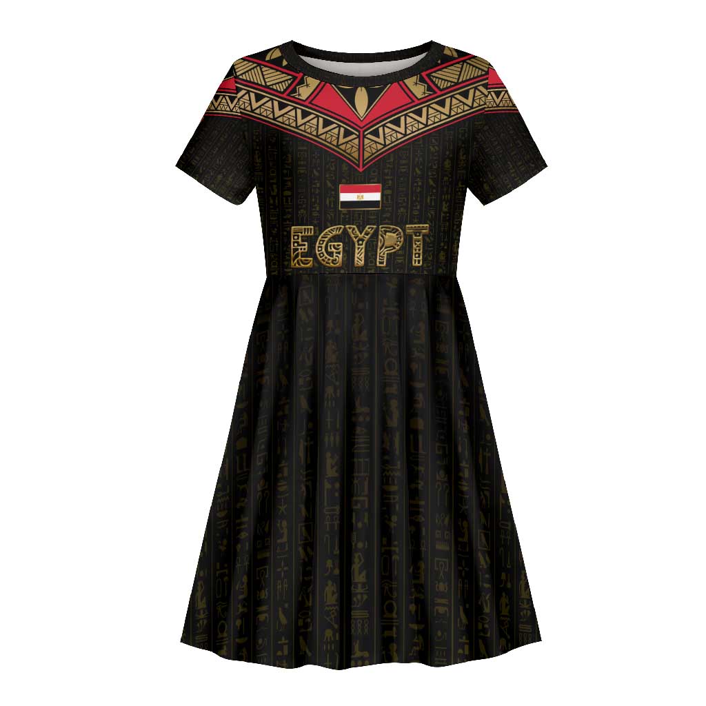 Ankh Eye of Horus Egypt Kid Short Sleeve Dress Ancient Black Gold Hieroglyph Spirit - African Pride