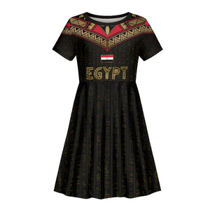 Ankh Eye of Horus Egypt Kid Short Sleeve Dress Ancient Black Gold Hieroglyph Spirit - African Pride