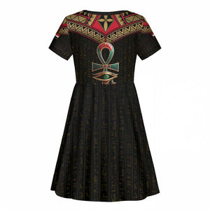Ankh Eye of Horus Egypt Kid Short Sleeve Dress Ancient Black Gold Hieroglyph Spirit - African Pride