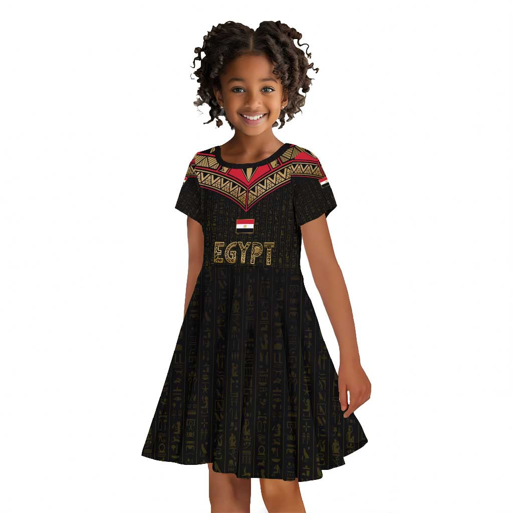 Ankh Eye of Horus Egypt Kid Short Sleeve Dress Ancient Black Gold Hieroglyph Spirit - African Pride